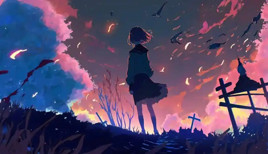 4K动漫壁纸-夜空少女星光场景